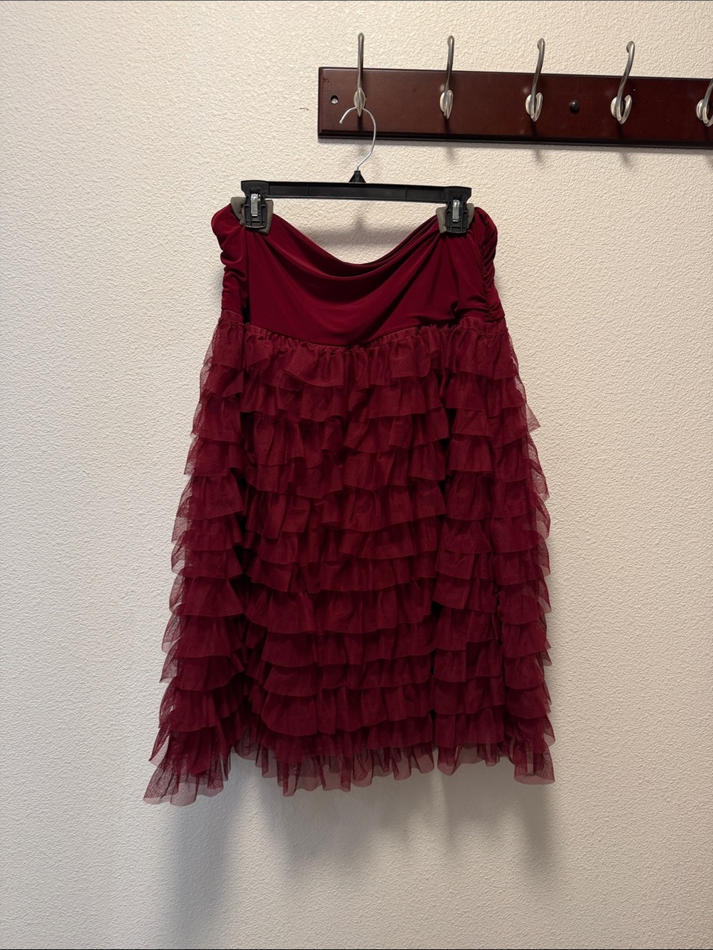Kiyonna Wine Red Layered Ruffle Tulle Skirt